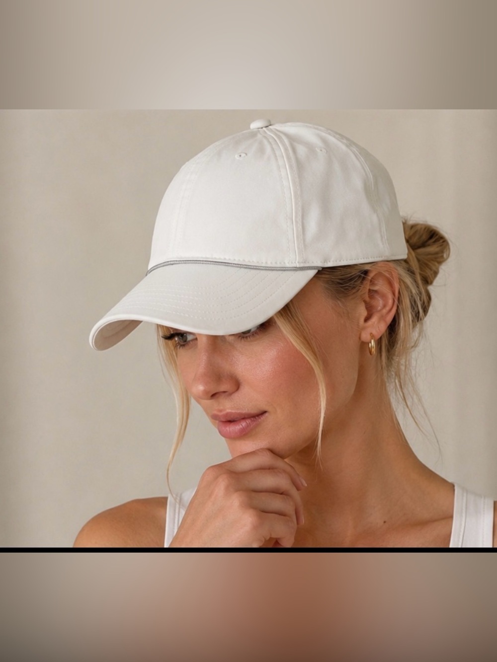 Athleta White Baseball Cap with Gray Trim